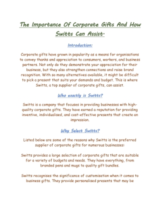 The Importance Of Corporate Gifts And How Switts Can Assist