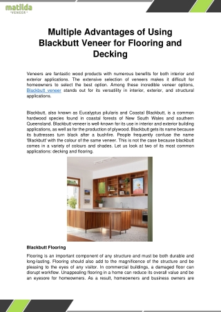 Multiple Advantages of Using Blackbutt Veneer for Flooring and Decking