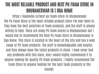 THE MOST RELIABLE PRODUCT AND BEST PU FOAM STORE IN BHUBANESWAR IS | OGA HOME
