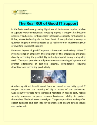 The Real ROI of Good IT Support