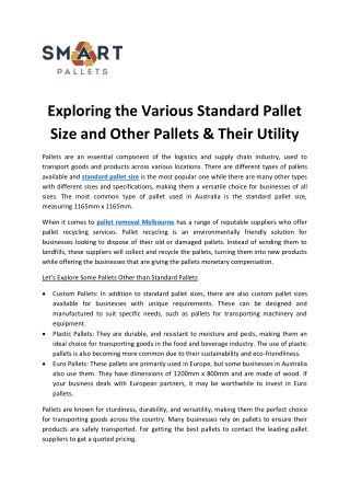 Exploring the Various Standard Pallet Size and Other Pallets & Their Utility