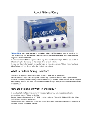 Fildena 50mg Sildenafil Citrate Tablet
