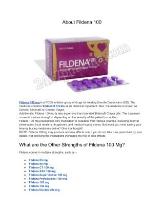 Fildena 100 mg Sildenafil Citrate Tablet