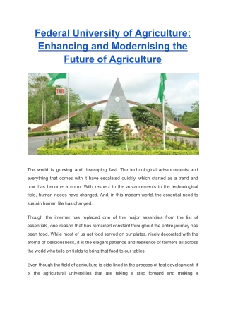 Federal University of Agriculture Enhancing and Modernising the Future of Agriculture