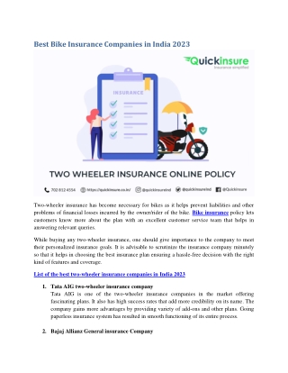 Best Bike Insurance Company in India 2023