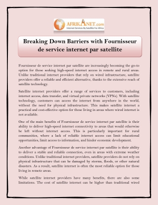 Breaking Down Barriers with Fournisseur de service internet par satellite