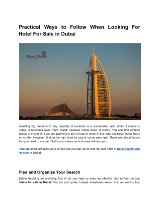 Practical Ways to Follow When Looking For Hotel For Sale in Dubai.pdf