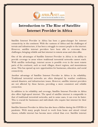 Introduction to The Rise of Satellite Internet Provider in Africa