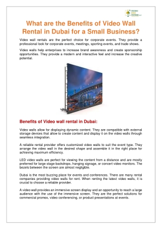 What are the Benefits of Video Wall Rental in Dubai for a Small Business