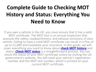 Complete Guide to Checking MOT History and Status: Everything You Need to Know