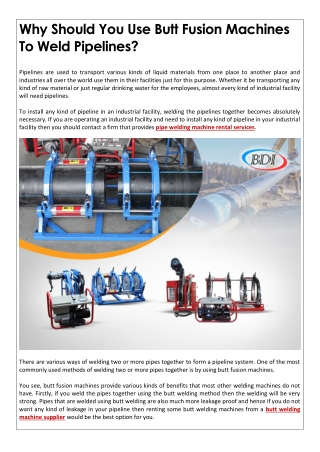 Why Should You Use Butt Fusion Machines To Weld Pipelines ?