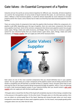 Gate Valves - An Essential Component of a Pipeline