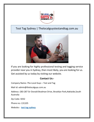 Test Tag Sydney | Thelocalguystestandtag.com.au