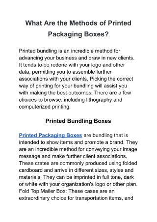 What Are the Methods of Printed Packaging Boxes