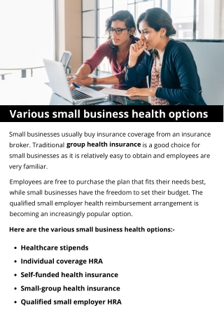 Various small business health options