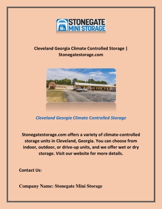 Cleveland Georgia Climate Controlled Storage | Stonegatestorage.com