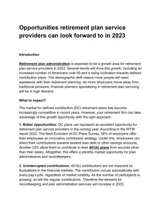 Opportunities retirement plan service providers can look forward to in 2023