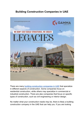 Building Construction Companies in UAE | Gamma Contracting