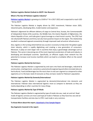 Pakistan Logistics Market Outlook to 2027F