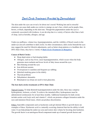 Dark Circle Treatment Provided by Dermatologist