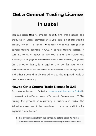 Get a General Trading License in Dubai