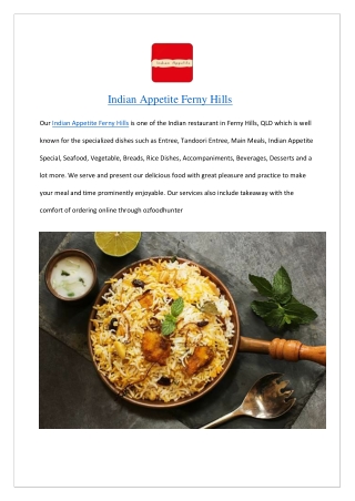 15% off - Indian Appetite Restaurant Ferny Hills menu, QLD