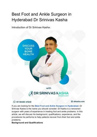 Best Foot and Ankle Surgeon in Hyderabad Dr Srinivas Kasha