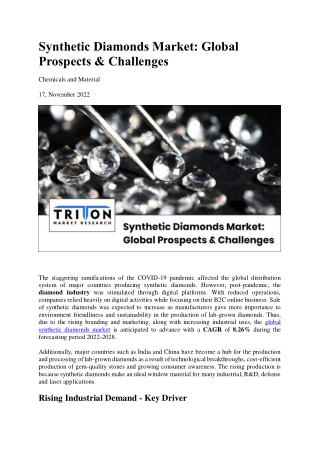 Synthetic Diamonds Market: Global Prospects and Challenges