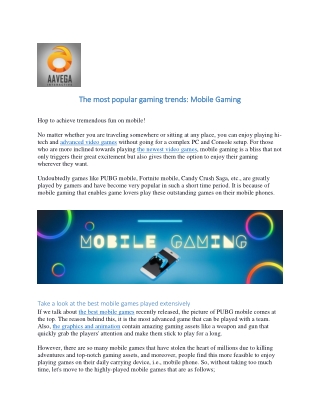 The most popular gaming trends: Mobile Gaming