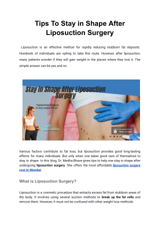 Tips To Stay in Shape After Liposuction Surgery