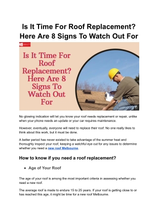 Is It Time For Roof Replacement? Here Are 8 Signs To Watch Out For