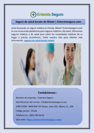 Seguro de salud barato de Miami | Enterateseguro.com