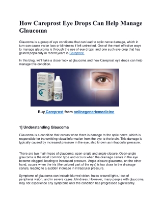 How Careprost Eye Drops Can Help Manage Glaucoma