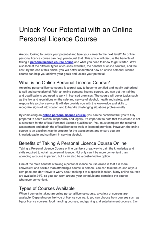 Unlock the Benefits of a Personal Licence Course