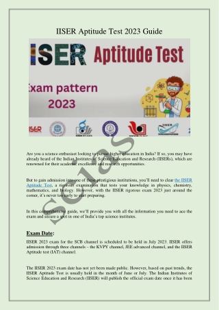 IISER Aptitude Test 2023 Guide