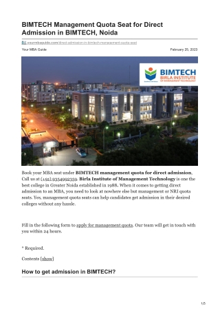 BIMTECH Noida management quota Call@ 9354992359 Direct admission in BIMTECH