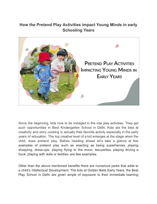 How the Pretend Play Activities impact Young Minds in early Schooling Years