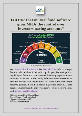 Is it true that mutual fund software gives MFDs the control over investors’ saving accounts