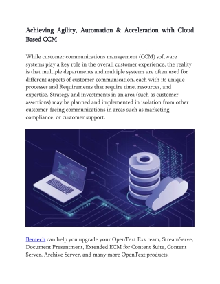 Achieving Agility, Automation & Acceleration with Cloud Based CCM