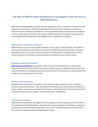 The Role of MLM Products Manufacturer and Supplier in the Success of MLM Businesses