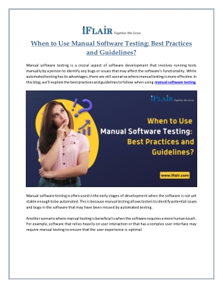 When to Use Manual Software Testing: Best Practices and Guidelines?