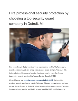 Hire professional security protection by choosing a top security guard company in Detroit, MI