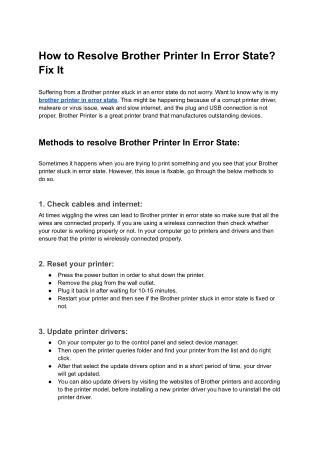 How to Resolve Brother Printer In Error State? Fix It