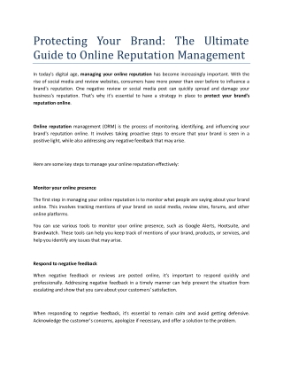 Protecting Your Brand - The Ultimate Guide to Online Reputation Management