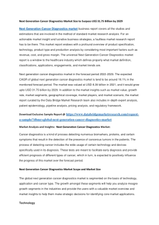 Next Generation Cancer Diagnostics Market Size to Surpass US 31.75 Billion by 2029