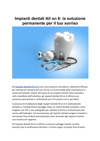 Impianti dentali All on 6 la soluzione permanente per il tuo sorriso