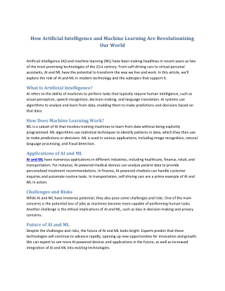 How Artificial Intelligence and Machine Learning Are Revolutionizing Our World