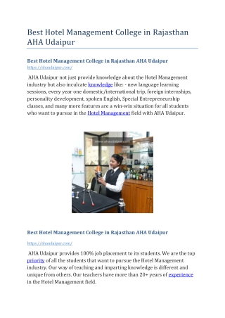 Best Hotel Management College In Rajasthan
