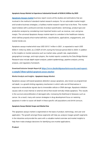 Apoptosis Assays Market to Experience Substantial Growth of 6558.41 Million by 2029