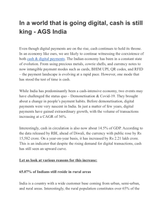 In a world that is going digital, cash is still king - AGS India